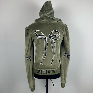 RARE Y2K Juicy Couture Velour Jacket Size Large Green Large Bow USA Made Vintage